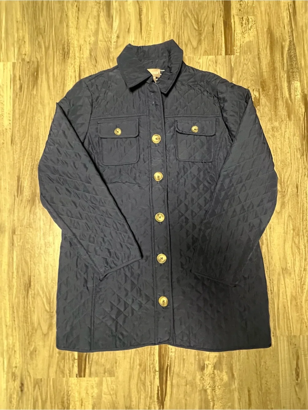 Chico's Size 2 Navy Blue Quilted Utility Jacket Large